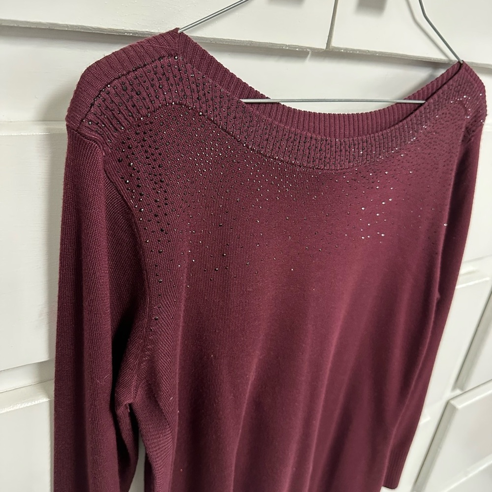 Cable/Gauge M Embellished Boatneck Sweater in Deep Burgundy
